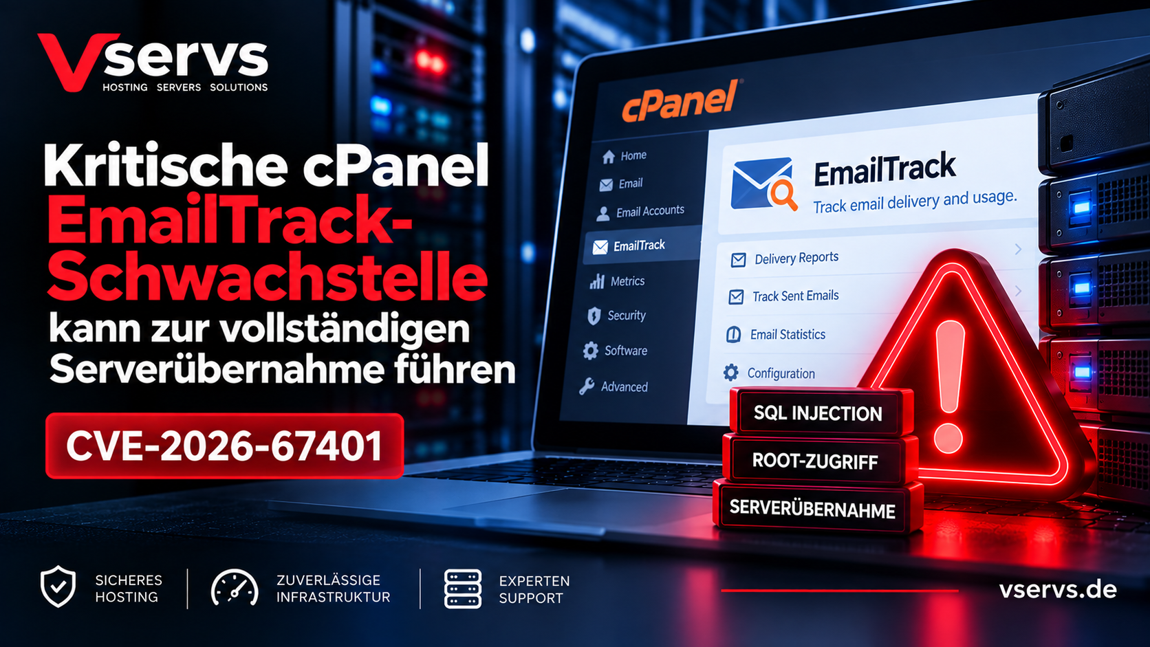 Kritische cPanel EmailTrack-Schwachstelle CVE-2026-67401 kann zu Root-Zugriff und vollständiger Serverübernahme führen