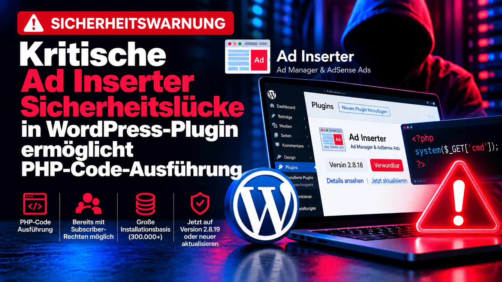 Kritische Ad Inserter Sicherheitslücke CVE-2026-81655 in WordPress-Plugin ermöglicht PHP-Code-Ausführung