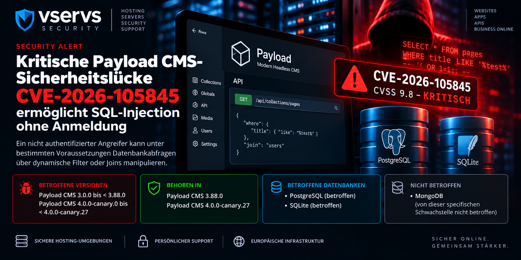 Kritische Payload CMS SQL-Injection CVE-2026-105845 betrifft PostgreSQL und SQLite