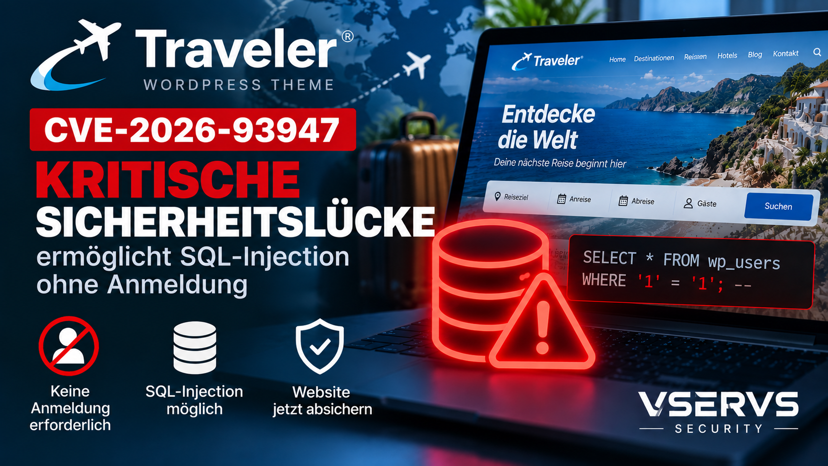 Kritische Traveler Sicherheitslücke CVE-2026-93947 ermöglicht SQL-Injection ohne Anmeldung auf WordPress-Buchungswebsites