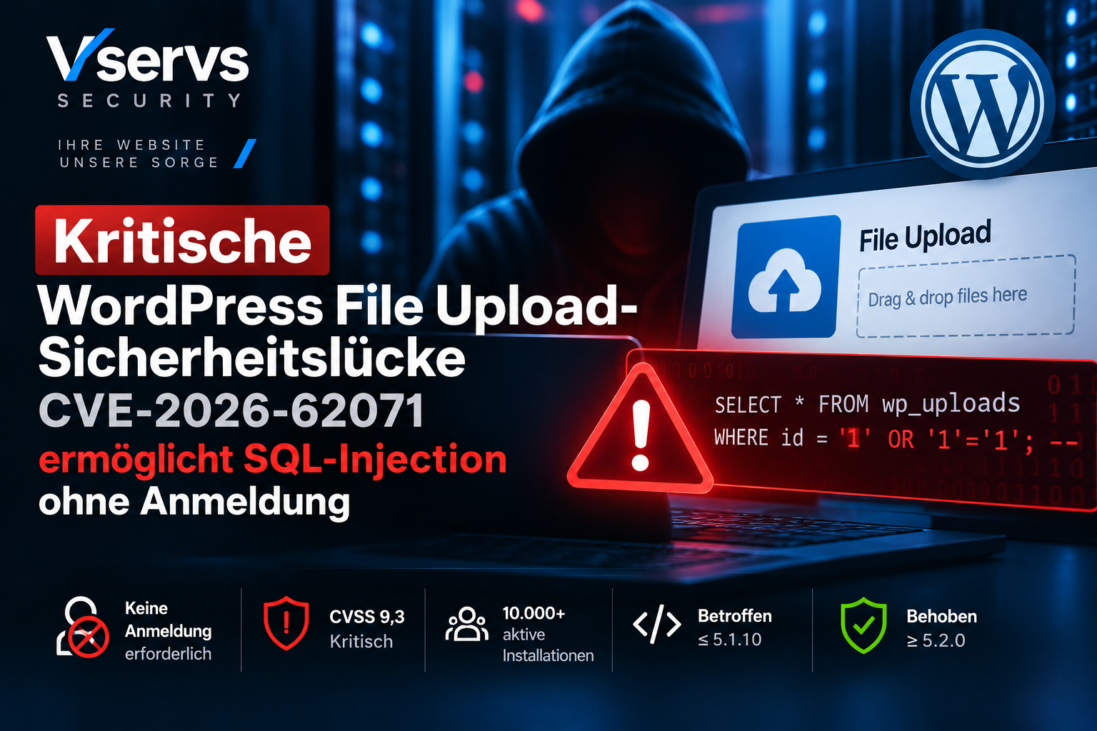 WordPress File Upload Sicherheitslücke CVE-2026-62071 ermöglicht SQL-Injection ohne Anmeldung